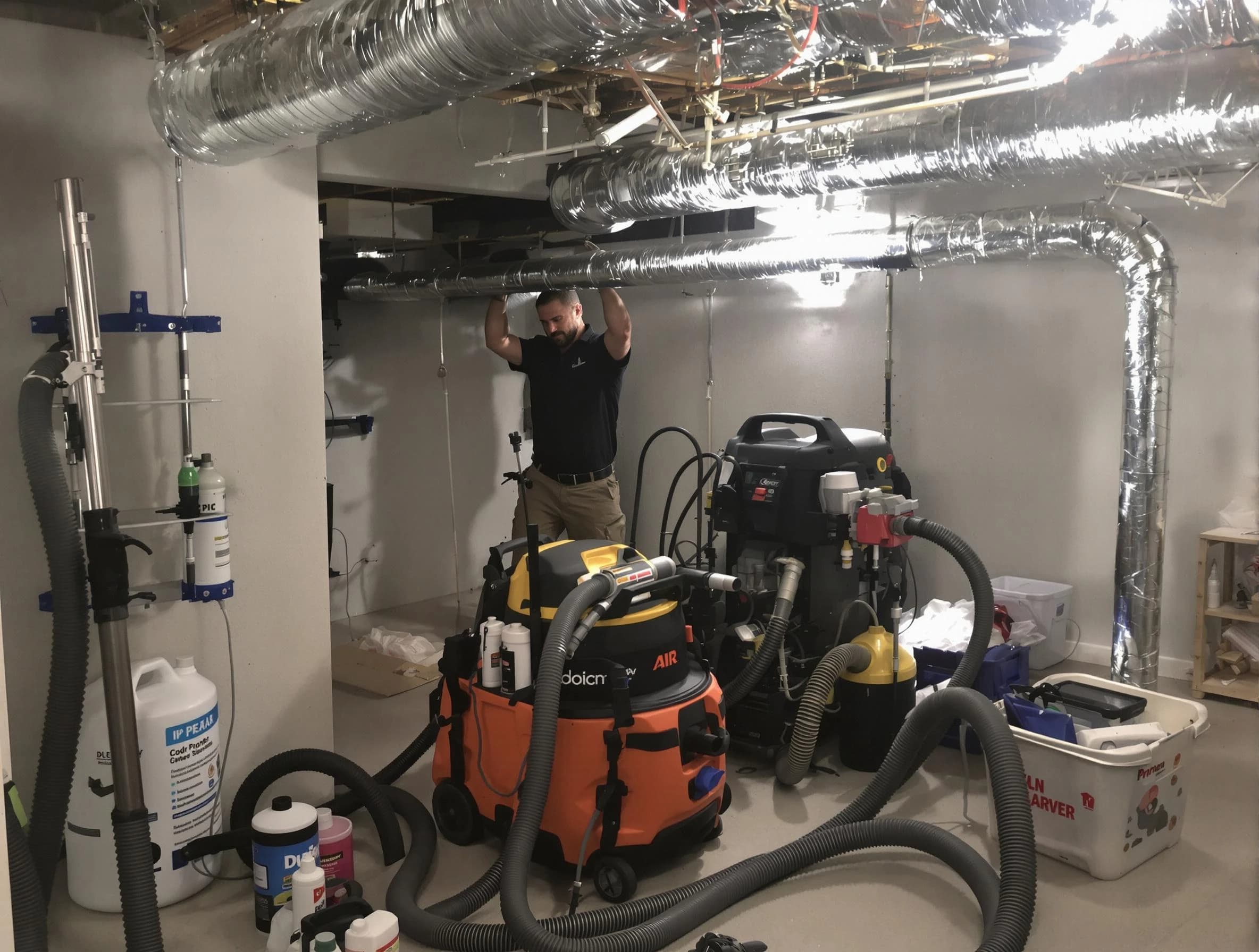 Boulder Air Duct Cleaning specialist performing professional mold removal from air ducts using safety equipment in Boulder