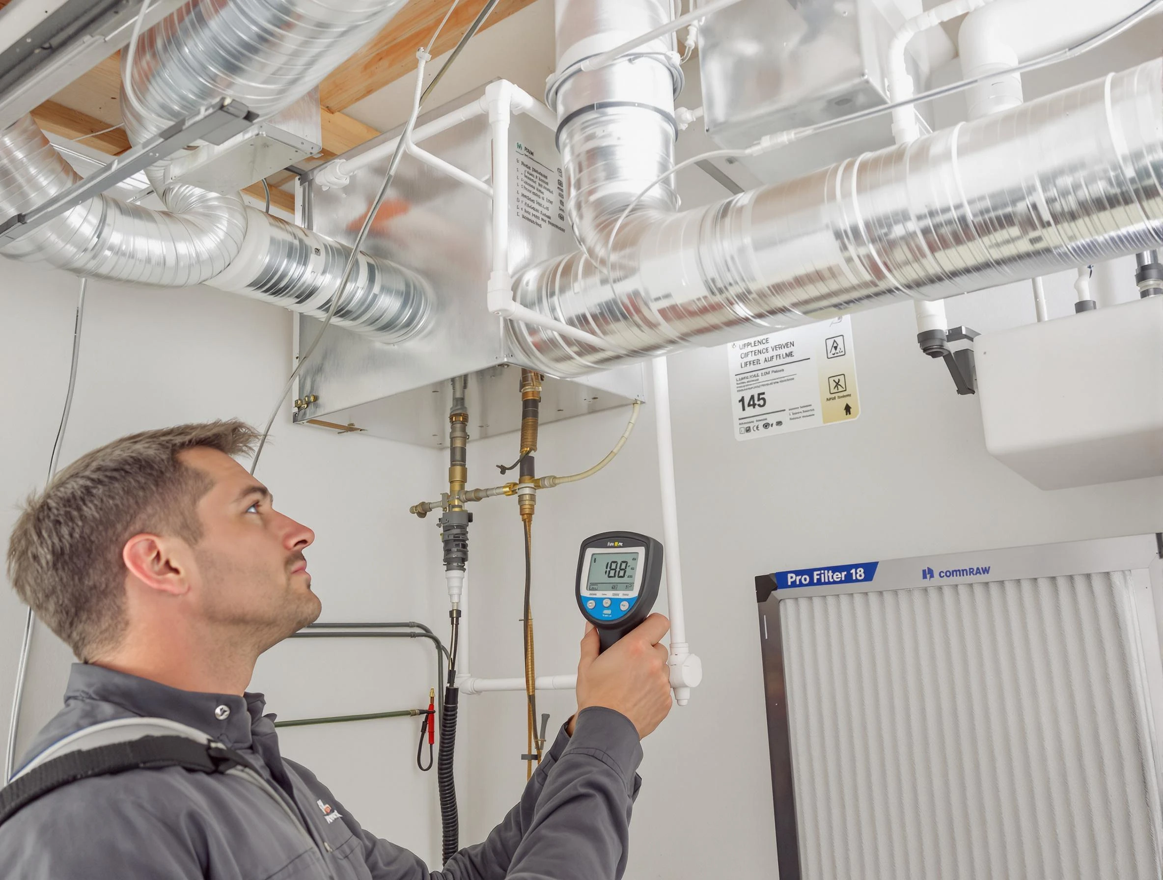 Boulder Air Duct Cleaning expert conducting detailed filter system inspection using diagnostic tools in Boulder